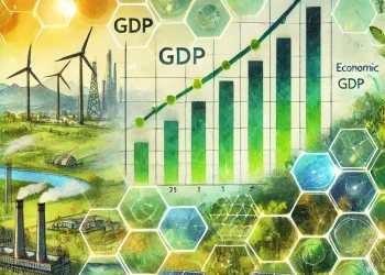 Graphique montrant la corrélation entre la croissance du PIB mondial et l'augmentation des impacts environnementaux, soulignant l'absence de découplage absolu.