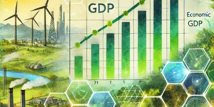 Graphique montrant la corrélation entre la croissance du PIB mondial et l'augmentation des impacts environnementaux, soulignant l'absence de découplage absolu.
