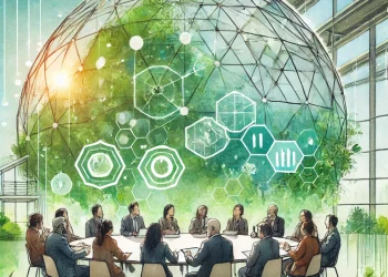 Réunion entre responsables RH, syndicats et managers discutant des solutions pour intégrer la transition écologique dans une entreprise.