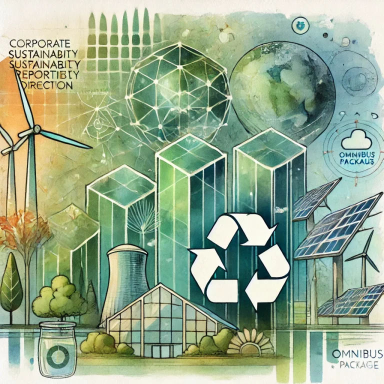 📷 Infographie illustrant l’évolution de la CSRD : de la NFRD à la simplification du reporting ESG via le paquet Omnibus, avec une mise en avant de la double matérialité et des nouvelles obligations des entreprises.