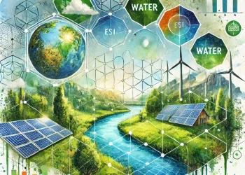 Diagramme expliquant l’ESI Score et les Essential Environmental Impact Variables (EEIVs), utilisés pour analyser les impacts environnementaux des entreprises en intégrant les dimensions climatiques, hydriques et foncières.