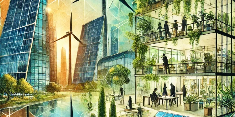 Infographie illustrant les stratégies d’adaptation au changement climatique des entreprises : évaluation des risques, infrastructures résilientes, gestion des ressources et chaîne d’approvisionnement durable.