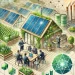 Illustration d’une TPE-PME engagée dans la transition écologique, avec des collaborateurs travaillant sur des solutions durables et des équipements éco-responsables.