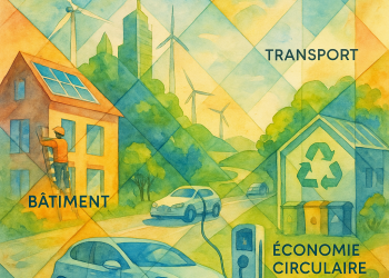 Schéma illustrant la planification écologique avec trois piliers : bâtiment, transport, économie circulaire.