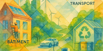 Schéma illustrant la planification écologique avec trois piliers : bâtiment, transport, économie circulaire.