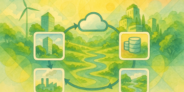 Schéma illustrant un Data Space Environnemental avec partage sécurisé des données entre acteurs publics et privés pour des usages environnementaux.