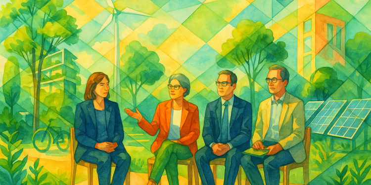 Conférence sur la transition écologique territoriale en Occitanie avec des élus et experts discutant du Pacte Vert, de l’urbanisme durable et des solutions locales.