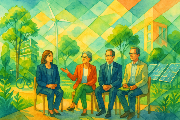 Conférence sur la transition écologique territoriale en Occitanie avec des élus et experts discutant du Pacte Vert, de l’urbanisme durable et des solutions locales.