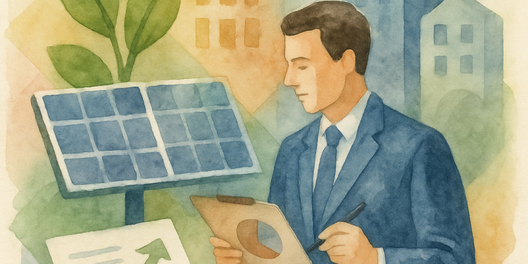 Illustration d’une entreprise en transition écologique avec des éléments symbolisant les aides financières en 2025