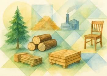 Schéma illustrant la traçabilité des produits bois grâce au Passeport Numérique de Produit dans le cadre de la transition écologique européenne.