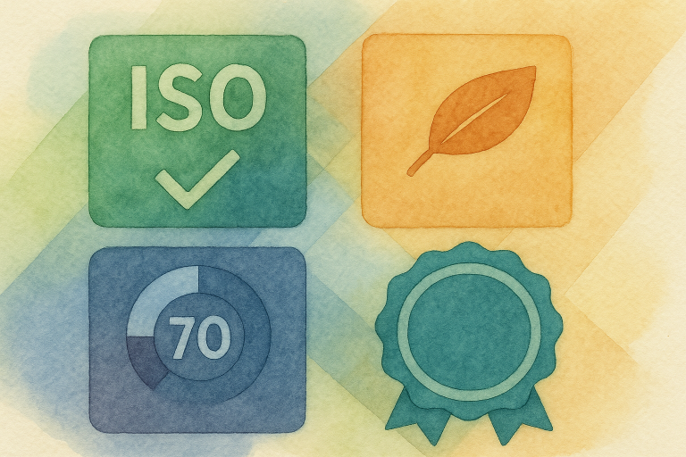 Infographie comparant certification, label, score et open badge dans l’évaluation environnementale des entreprises