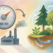 Schéma aquarelle montrant à gauche un thermostat et une usine symbolisant une vision technologique du climat, et à droite une biosphère vivante (forêts, sols, rivières) reliée par des flux naturels, illustrant la régulation climatique biologique.
