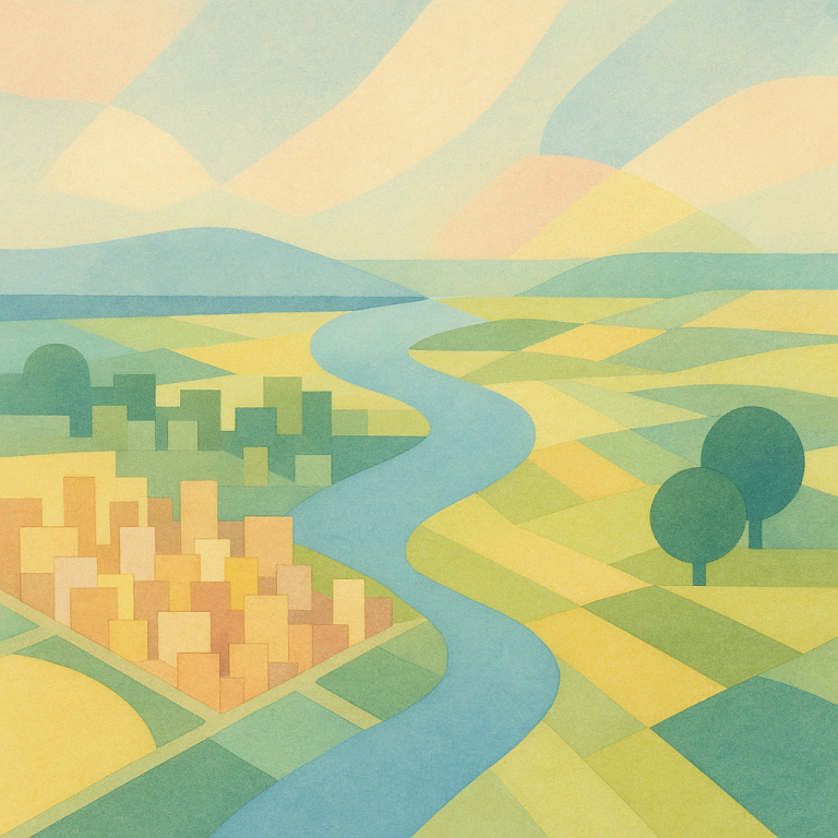 Vue aérienne de la France entre zones urbaines et espaces naturels, symbole de la transition écologique et du défi de la gouvernance climatique.
