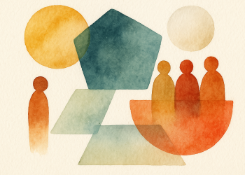 Schéma illustrant les interactions entre intentions, gouvernance distribuée, rôles circulants et communauté active dans un commun numérique.