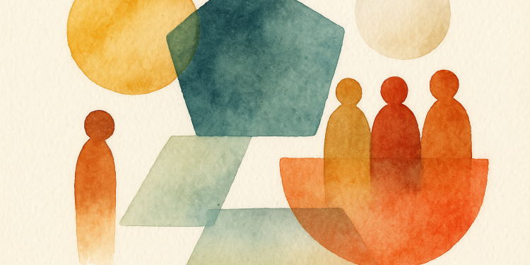 Schéma illustrant les interactions entre intentions, gouvernance distribuée, rôles circulants et communauté active dans un commun numérique.