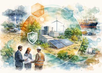 Illustration représentant l’adaptation des entreprises au changement climatique, entre risques climatiques, résilience organisationnelle et stratégie de long terme.