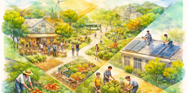 Récit de la transition écologique montrant comment des initiatives locales, ancrées dans les territoires, favorisent le changement social, l’emploi et le lien collectif.