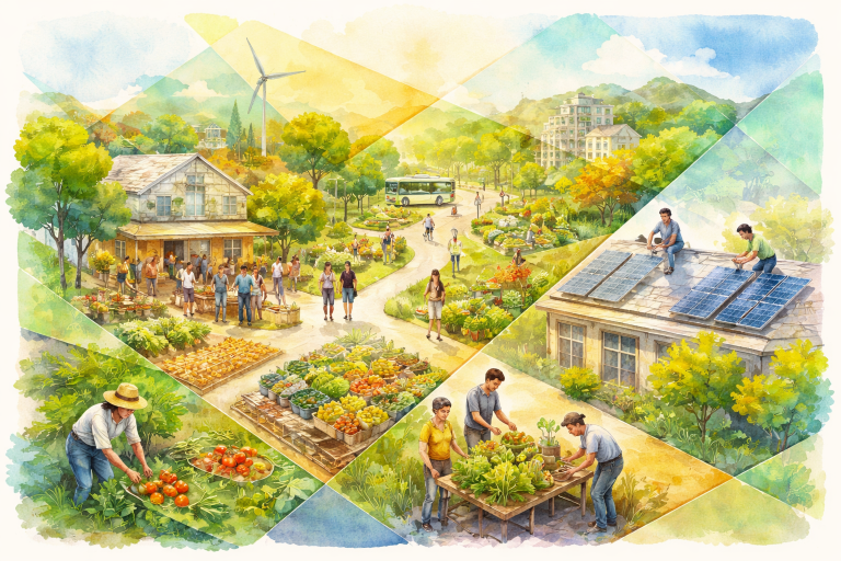 Récit de la transition écologique montrant comment des initiatives locales, ancrées dans les territoires, favorisent le changement social, l’emploi et le lien collectif.