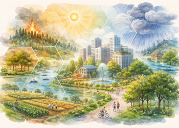 Territoire urbain et naturel illustrant les enjeux pour adapter nos territoires au changement climatique et renforcer leur résilience