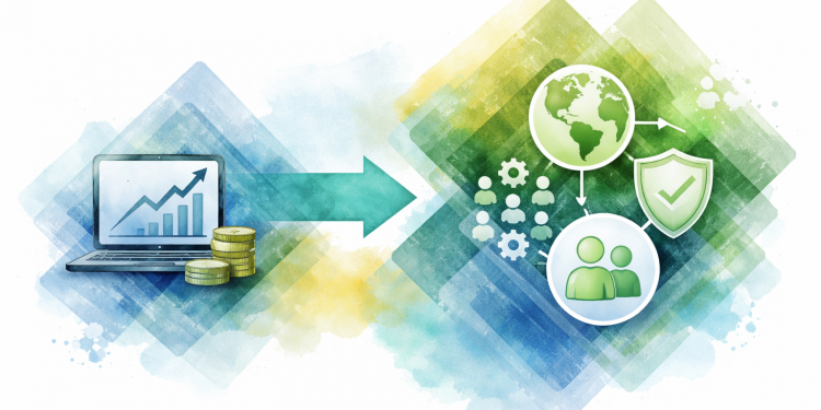 Schéma conceptuel illustrant la transition entre un ROI financier classique et un ROI multi-capitaux intégrant impacts environnementaux, sociaux et économiques dans les décisions de sobriété numérique.