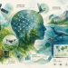 Illustration représentant une intelligence artificielle connectée à des écosystèmes naturels, des satellites, des données environnementales et des outils de monitoring de la biodiversité.
