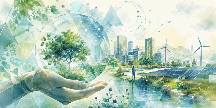 Illustration de l’IA de Transition reliant intelligence artificielle, données, écologie et développement durable